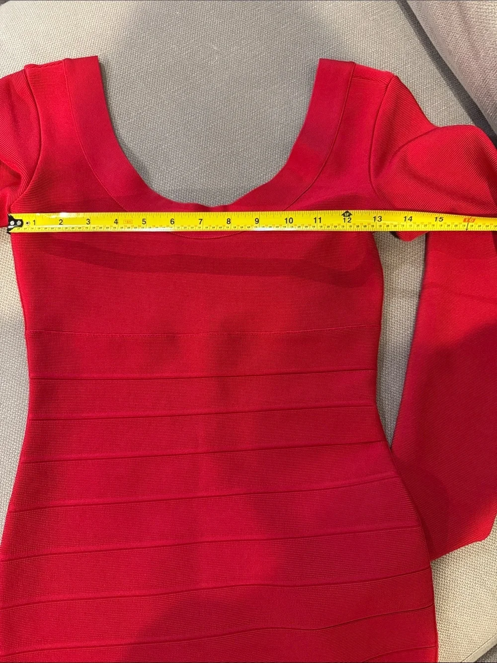 Herve Leger Paris Raspberry Red Long Sleeve Striped Scoop Neck Dress M